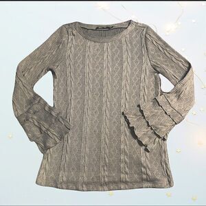 Bell Sleeves Grey Heather Cable Knit Sweater